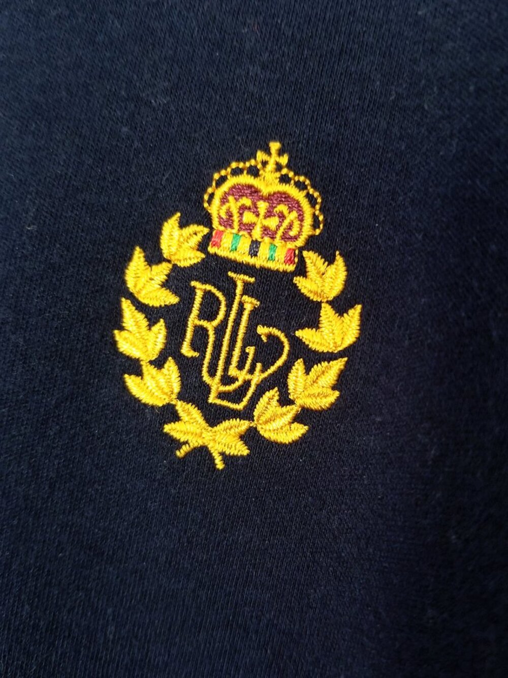 Lauren Ralph Lauren Women's L Navy Blue Turtleneck Gold Embroidered Crest Logo - Picture 6 of 12